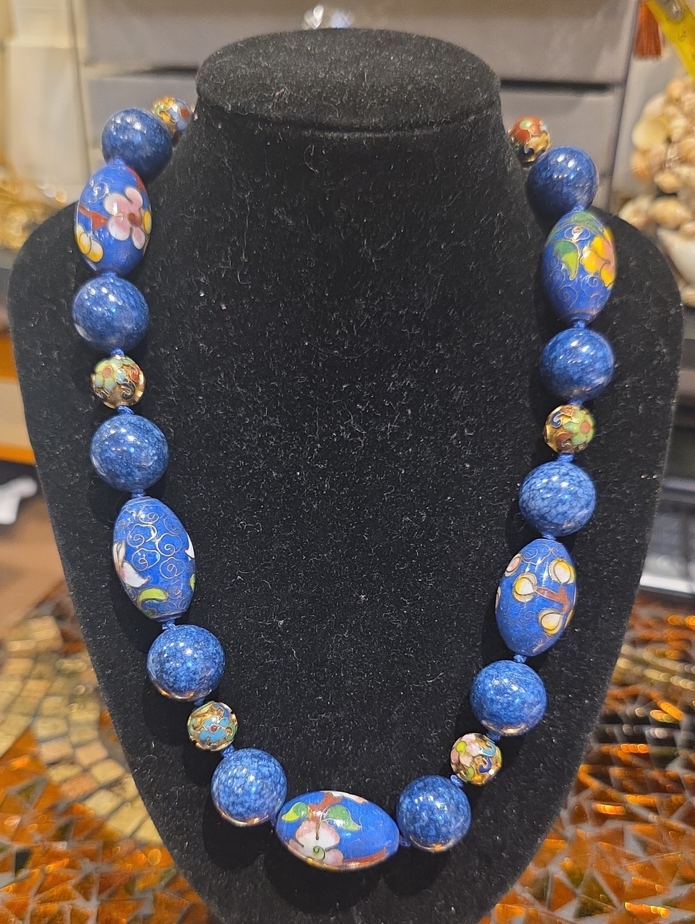 Handcrafted Blue Cloisonné Bead Necklace